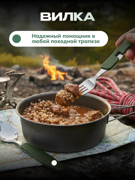 For camping Вилка ложка походная складная, зеленый, фото 3