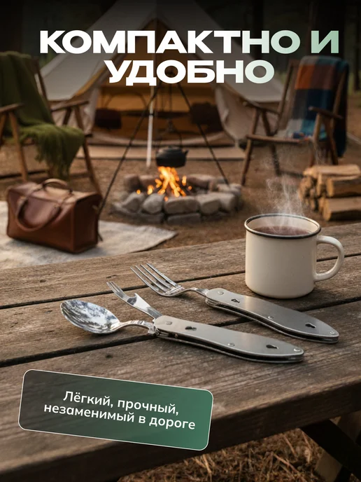 For camping Вилка ложка походная складная, зеленый, фото 8