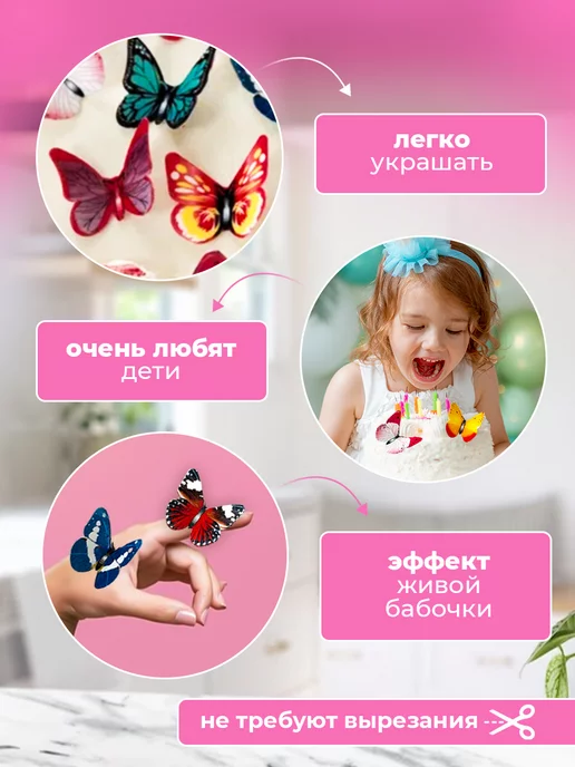 Cafebeze Съедобные украшения вафельные бабочки для торта, зеленый, фото 3