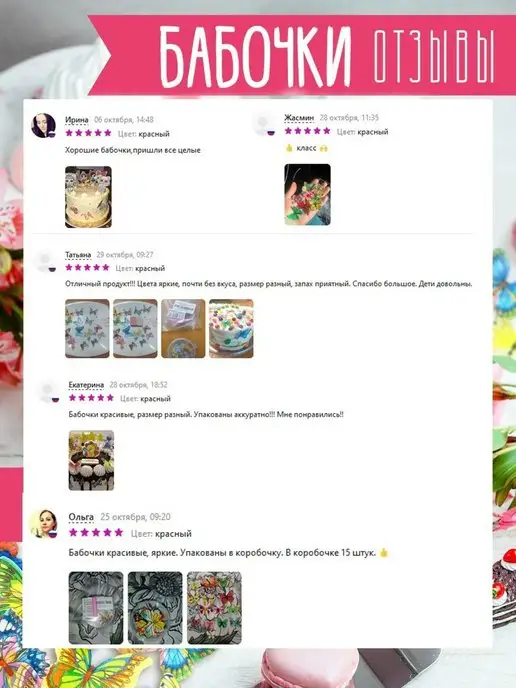 Cafebeze Съедобные украшения вафельные бабочки для торта, зеленый, фото 6