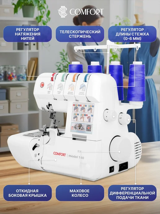 Швейная Техника Comfort Оверлок Comfort 140 для дома, белый, фото 6