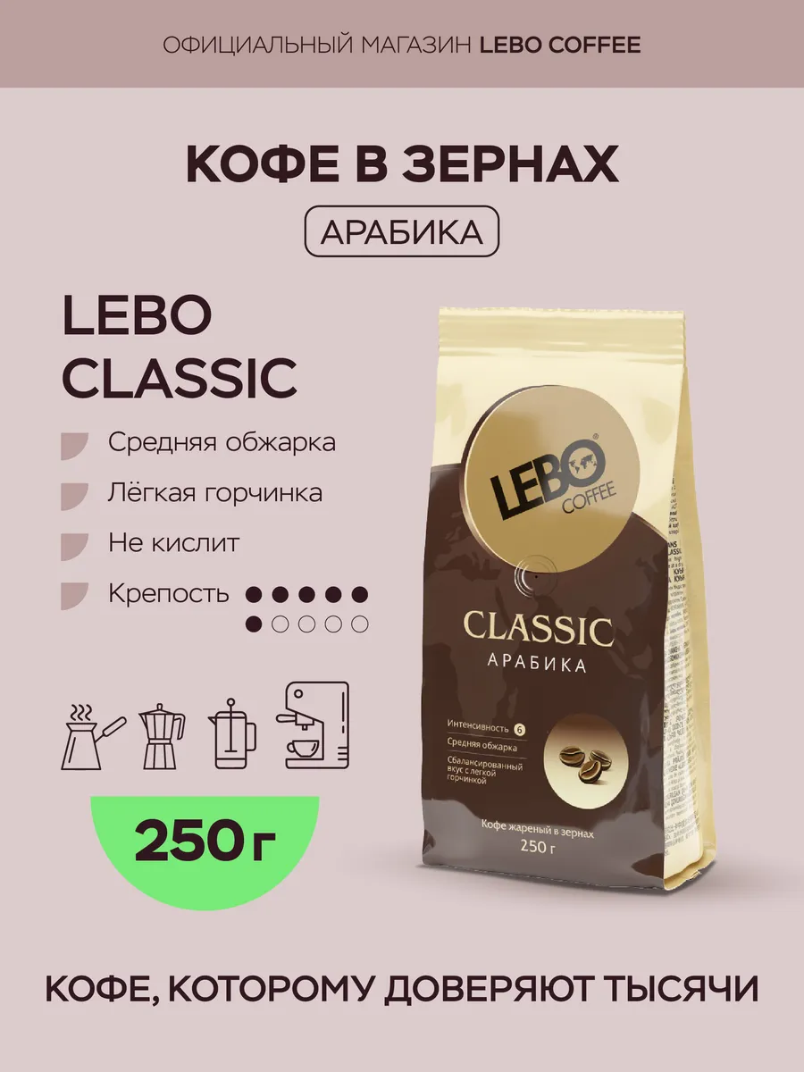Кофе в зернах ЛЕБО Classic Арабика 100%, 250 г