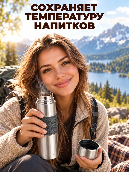 GT Термос для чая 0.75 металлический, серый, фото 2