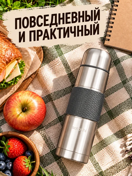 GT Термос для чая 0.75 металлический, серый, фото 8