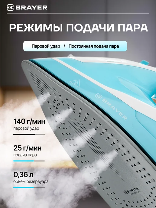 BRAYER Утюг паровой для одежды мощный 140 г мин, 140 г, фото 2