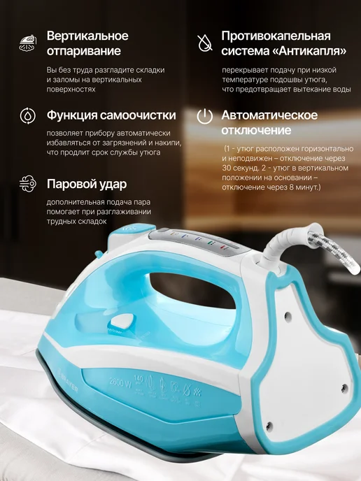BRAYER Утюг паровой для одежды мощный 140 г мин, 140 г, фото 3