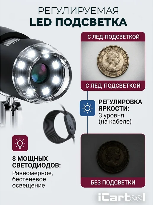 ICARTOOL Микроскоп цифровой USB Type C 1000X IC-V317, черный, фото 3