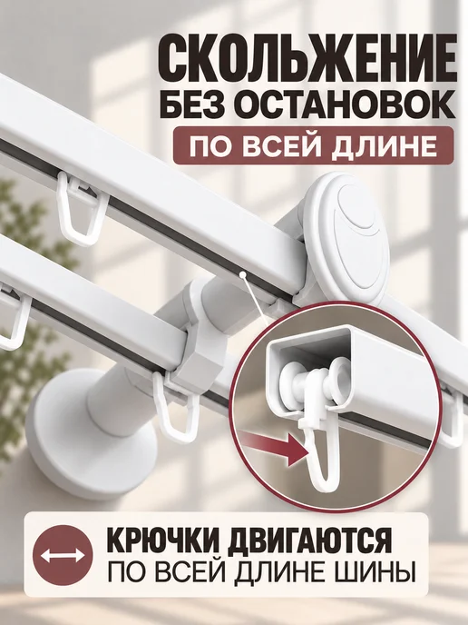 Sola Карниз для штор 240 см, гардина настенная 2.4 м, 2,3 м, фото 3
