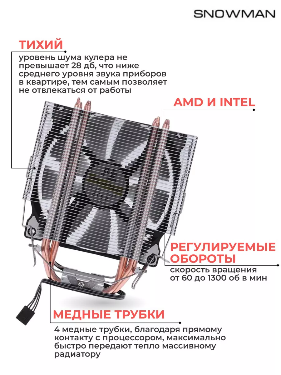 Кулер вентилятор процессора башенный M-T4 Snowman 16626809 купить за 1 136  ₽ в интернет-магазине Wildberries