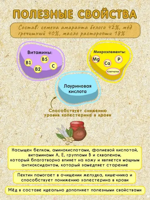 Мералад Урбеч амарант белый семена полезная еда без сахара 230г, 230 г, фото 3