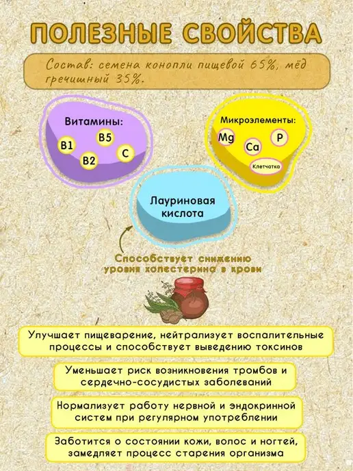 Мералад Урбеч из семян конопли и мед, хемп 230г, 230 г, фото 3