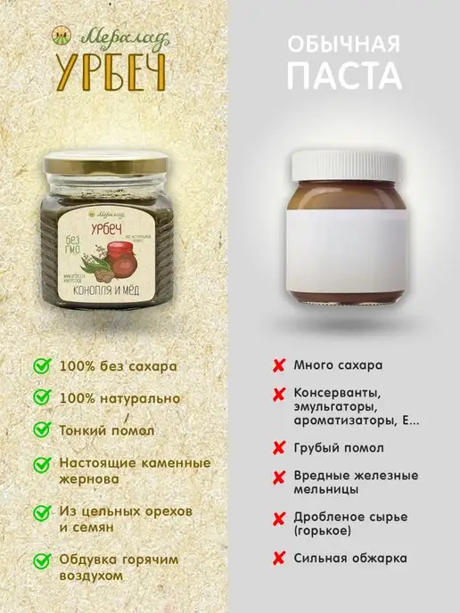 Мералад Урбеч из семян конопли и мед, хемп 230г, 230 г, фото 6