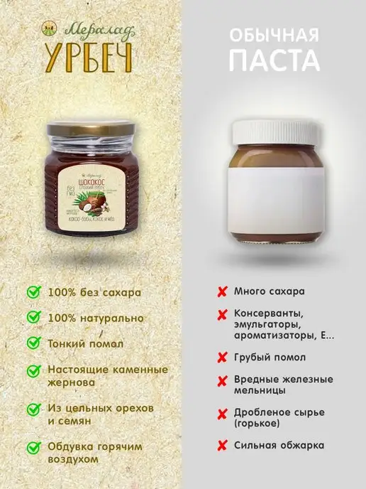 Мералад Урбеч Шококос Шоколадная паста с кокосом без сахара 400г, 400 г, фото 8