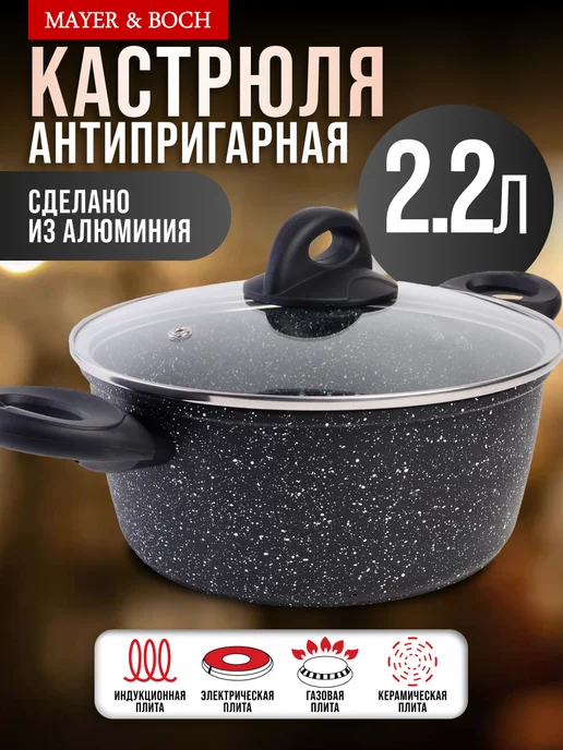 Кастрюля антипригарная с крышкой 2,2 л - фото 22