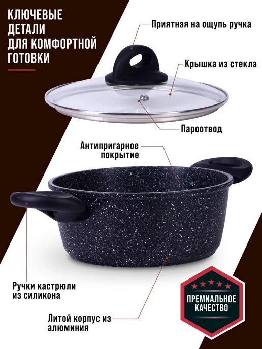 Кастрюля антипригарная с крышкой 2,2 л - фото 5