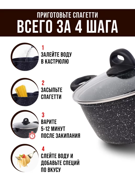 Кастрюля антипригарная с крышкой 2,2 л - фото 7