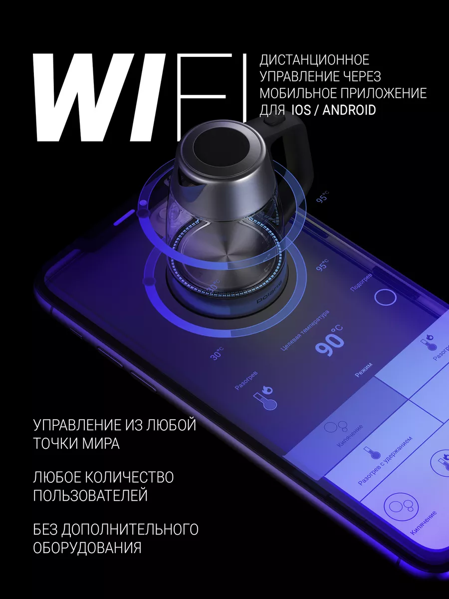 Чайник электрический PWK 1775CGLD Wi-Fi IQ Home стеклянный Polaris 16708314  купить за 6 077 ₽ в интернет-магазине Wildberries