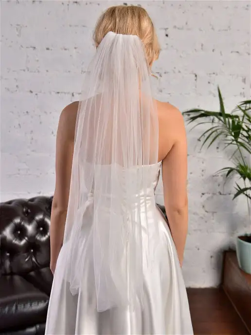 Romantic Wedding Фата один слой для невесты на девичник обрезная короткая, белый, фото 2