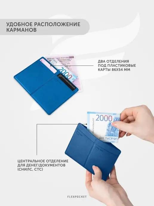 Flexpocket Обложка для автодокументов, прав, синий, фото 3