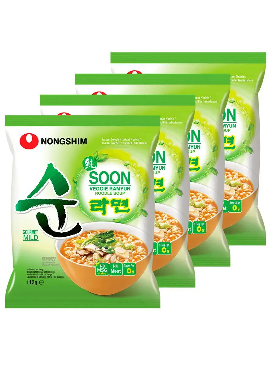 Лапша Soon Veggie овощная, пачка 112 г х 4 шт Nongshim 16787884 купить в  интернет-магазине Wildberries