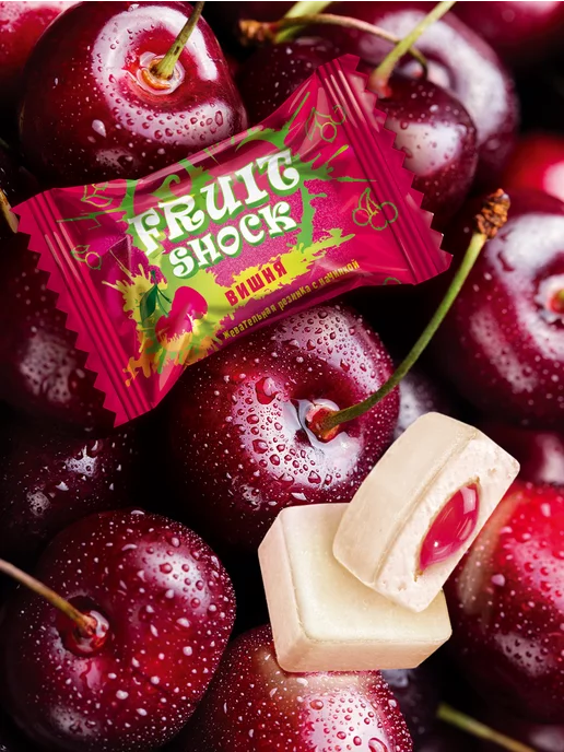Fruit Shock Жевательная резинка Фрутшок с начинкой Вишня, 100 шт, 100 шт, фото 2