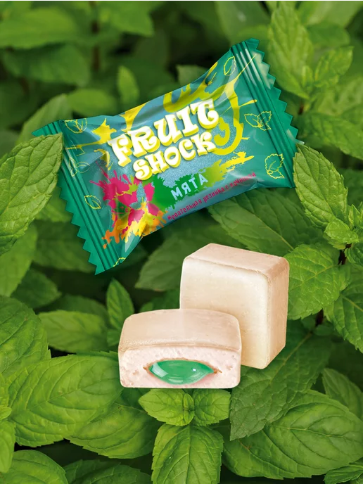 Fruit Shock Жевательная резинка Fruit Chock с начинкой Мята, 100 шт, 100 шт, фото 2