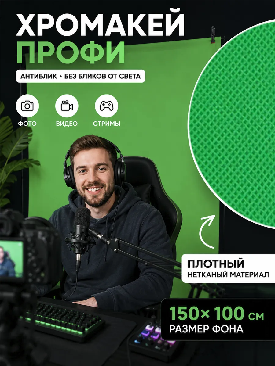 Хромакей зеленый фотофон 1,5х1 метр