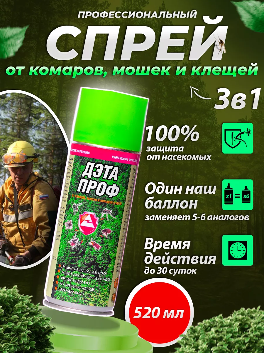 Спрей от комаров, клещей и мошек, 520мл