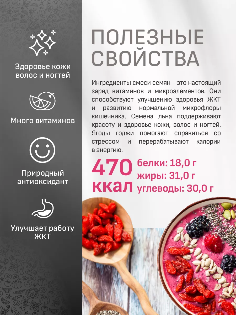 Смесь семян и ягод годжи Детокс микс, 200 г Polezzno 17068864 купить в  интернет-магазине Wildberries