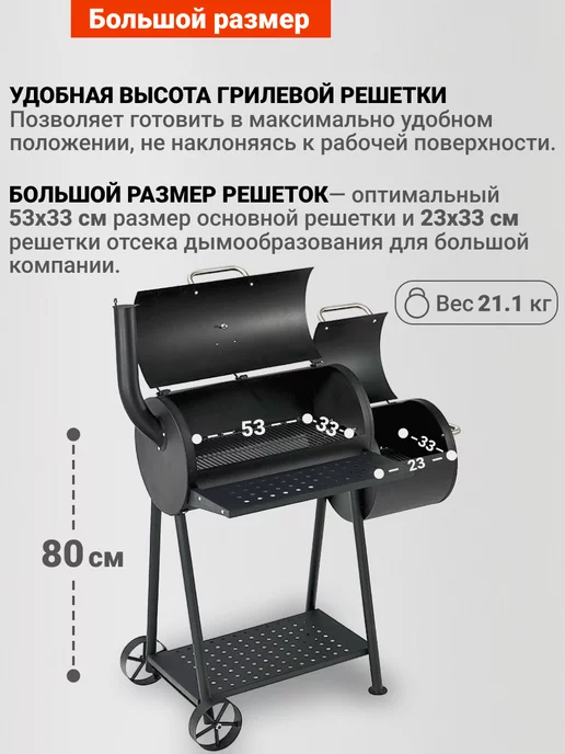 GoGarden Угольный гриль-бочка с коптильней уличный для дачи, вариант, фото 2