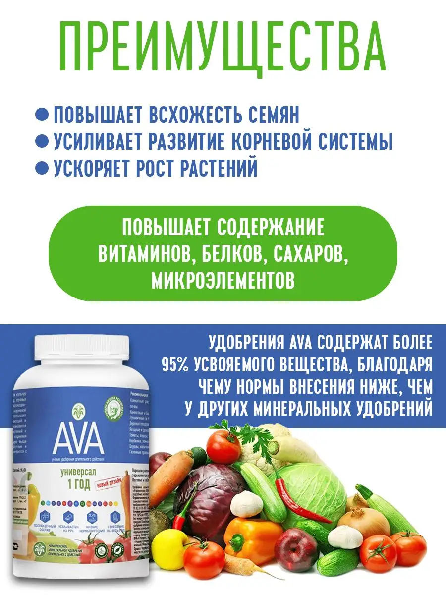 Комплексное минеральное удобрение Универсальное 1 год 800 г Vita-AVA  17097149 купить за 929 ₽ в интернет-магазине Wildberries