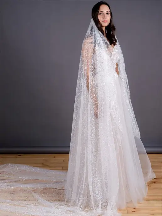 Romantic Wedding Свадебная фата с глиттером вся блестяща в блестки, белый, фото 4