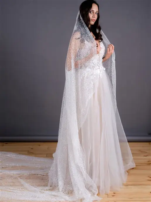 Romantic Wedding Свадебная фата с глиттером вся блестяща в блестки, белый, фото 5