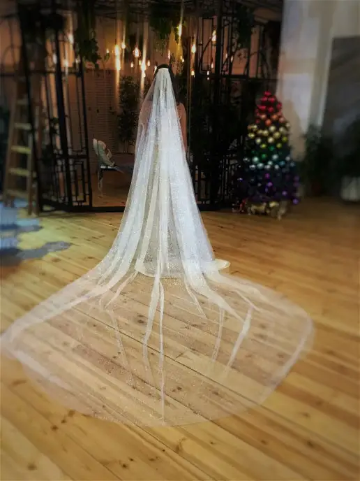 Romantic Wedding Свадебная фата с глиттером вся блестяща в блестки, белый, фото 6