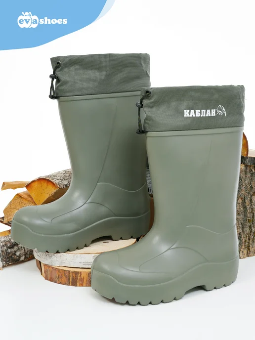 EVASHOES Сапоги резиновые зимние шипованные, зеленый, фото 7