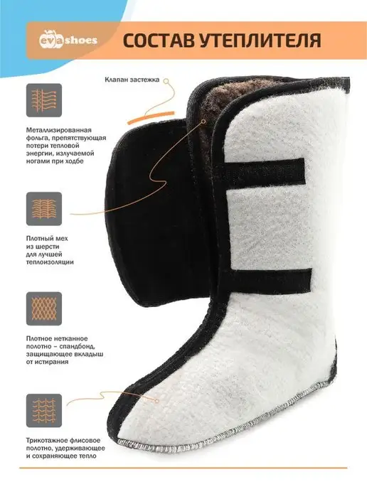 EVASHOES Сапоги резиновые зимние шипованные, черный, фото 4
