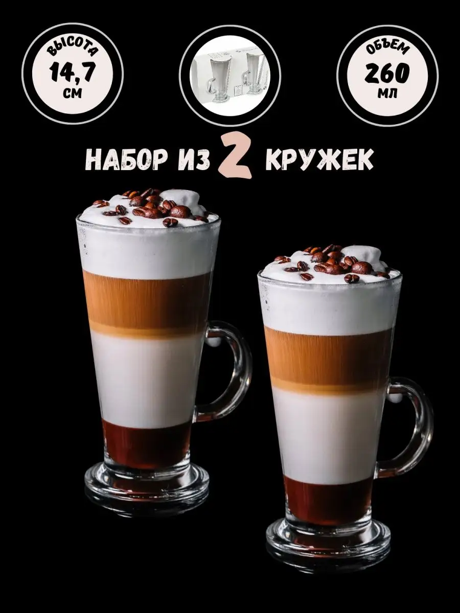 Набор кружек прозрачных для кофе капучино