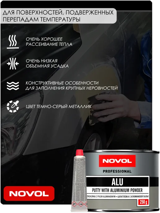 NOVOL Шпатлевка полиэфирная ALU, с алюминием, 250 гр, 250 г, фото 2