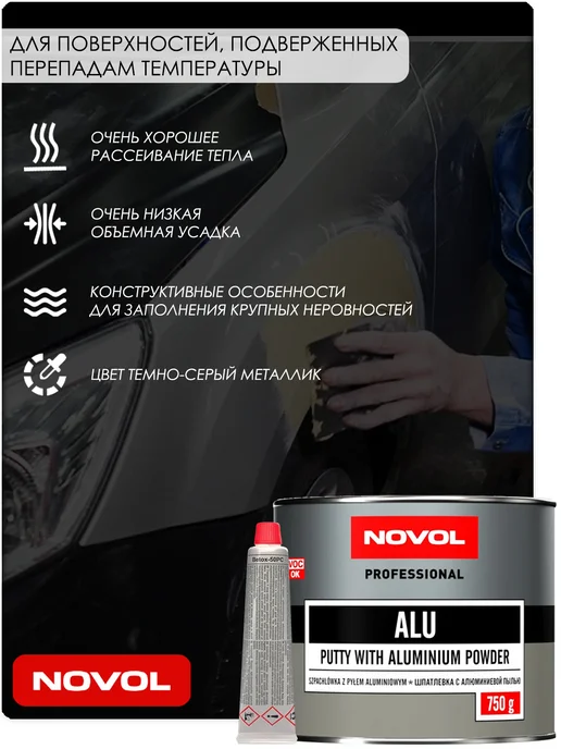 NOVOL Шпатлевка полиэфирная ALU, с алюминием, 250 гр, 750 г, фото 2