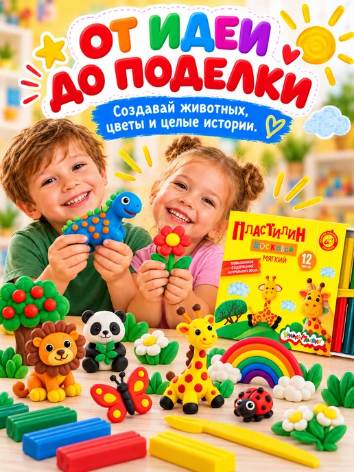 КАЛЯКА-МАЛЯКА Пластилин восковой 12 цветов 180 г, 12 цв., 180 г, фото 5