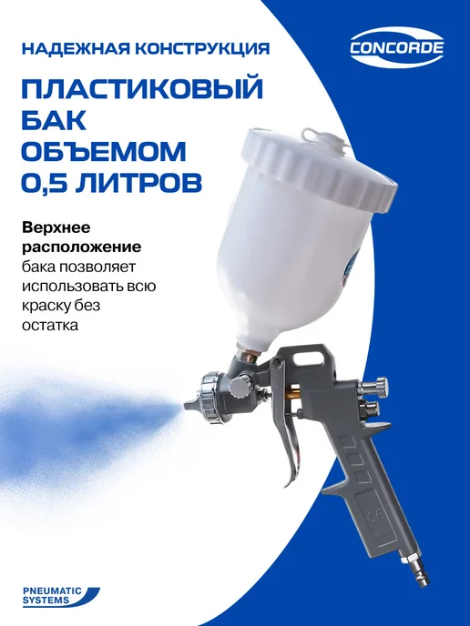 CONCORDE. Краскораспылитель пневматический Concorde SGU2.0Q (в б), 1 л, фото 3