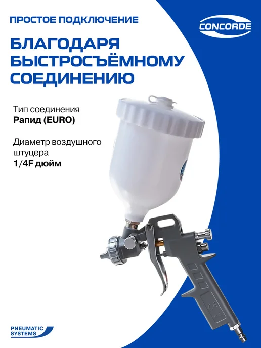 CONCORDE. Краскораспылитель пневматический Concorde SGU2.0Q (в б), 1 л, фото 7