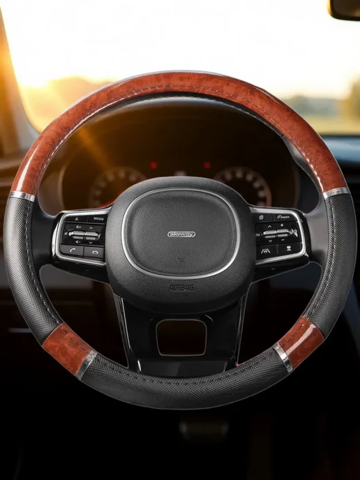 SKYWAY Оплетка на руль 37-39 см экокожа Wood-8, вариант