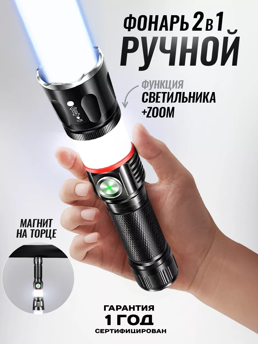 Фонарь ручной аккумуляторный с магнитом Led 18650 karbi 17298461 купить за  631 ₽ в интернет-магазине Wildberries