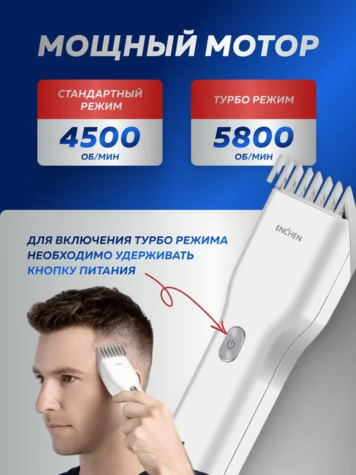 Enchen Машинка для стрижки волос мужская Boost, белый, фото 4