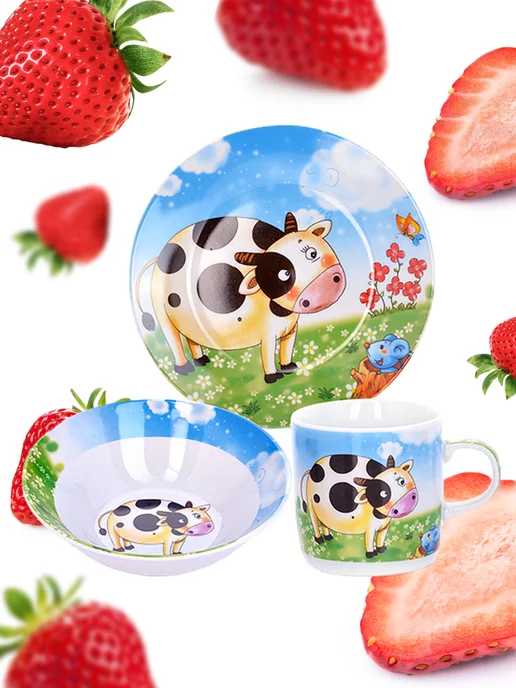 Набор детской посуды фарфор 3 предмета - фото 9