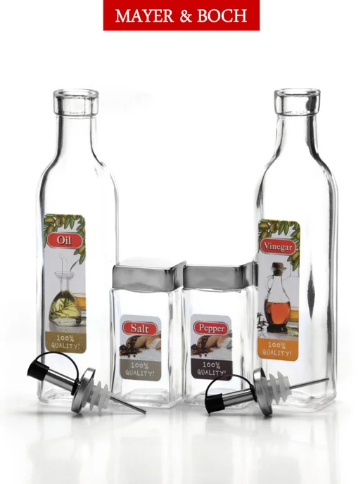 Набор для специй 4 предмета стекло с бутылками - фото 2