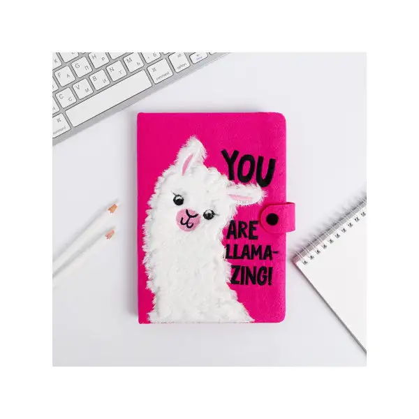 Плюшевый ежедневник на кнопке "Лама": А5, 80 л