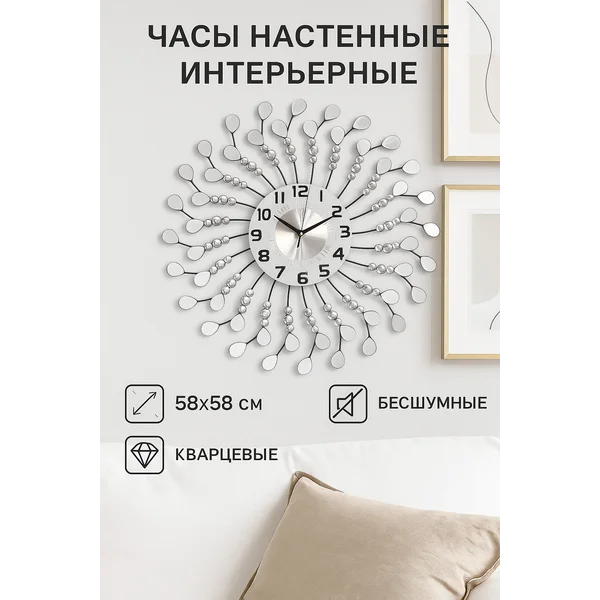 Часы настенные интерьерные бесшумные большие цифры
