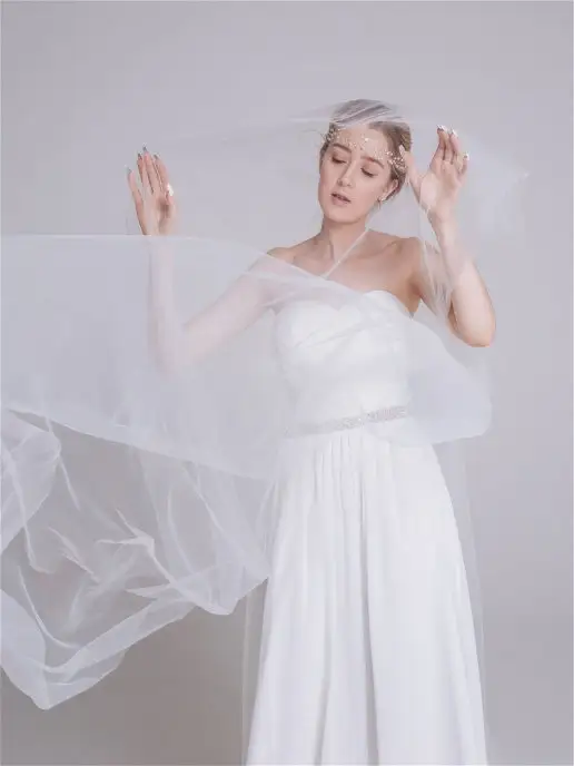 Romantic Wedding Свадебная фата невесты длинная два слоя, белый, фото 2